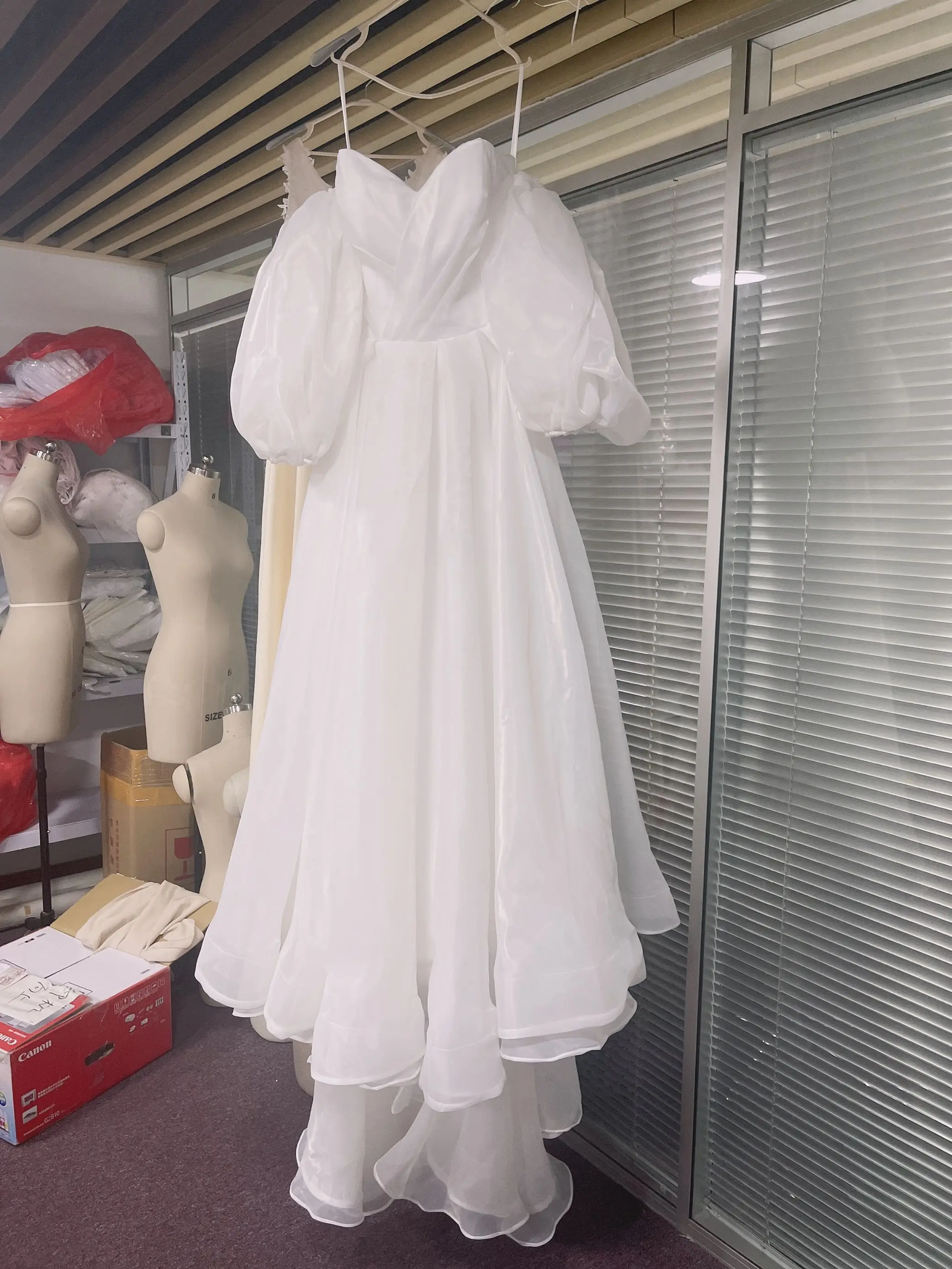 Romantic Organza Wedding Dresses Detachable Puff Sleeves Elegant Sweet A-line Bridal Dress Princess Gowns