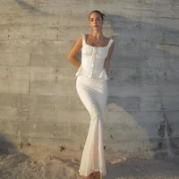 Minigmingxi 2024 New in Summer 2 Piece Dress Set Elegant and Beautiful Dresses Set Beige Long Matching Set Sexy Mermaid Skirt 1