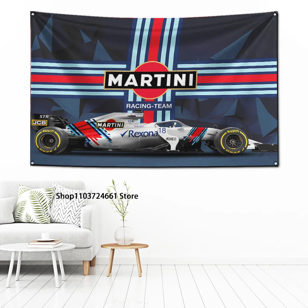 thumbnail image 1 of Bandera de coche de carreras Martinis Super Racing de 60 x 90 cm, pancarta de impresión digital de poliéster para decoración de pared de garaje y exterior, 1 of 4