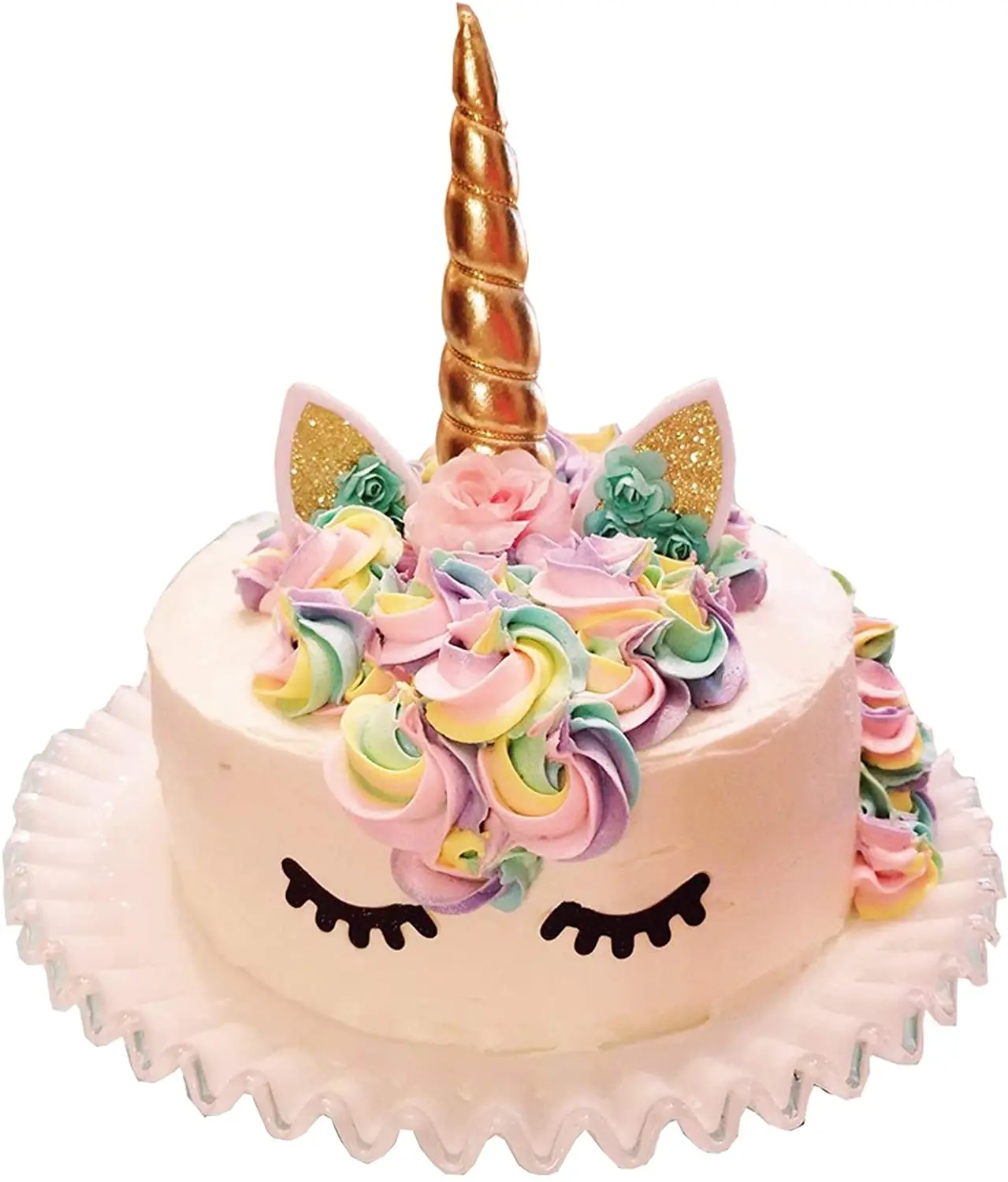Nishine – Topper Per Torta Unicorno Dorato Con Ciglia 3D, Decorazione Per Torte Di Compleanno E Matrimoni (14 X 17 Cm)