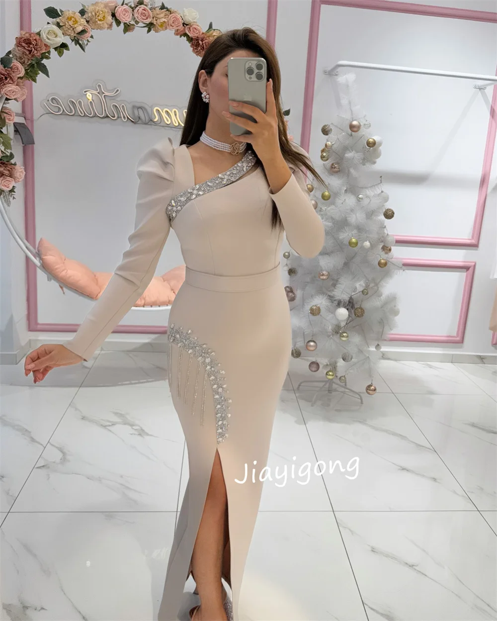 تخصيص عالية الجودة جيرسي مطرزة العمود فساتين طويلة...