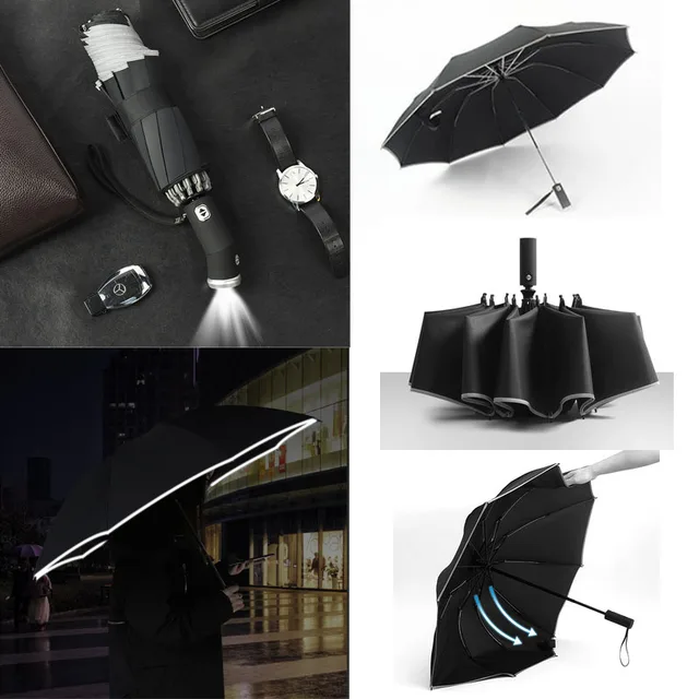 Szélálló Led -Es Könnyű Automatikus Esernyő Eső Nők Férfi Fordított 10K Esernyők