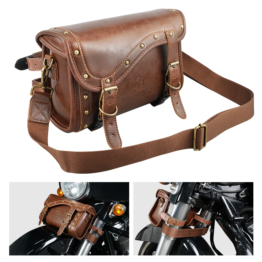 Borsa Laterale Moto In Pelle Nicecnc Per Harley Davidson Fatboy Vintage Moto Forcella Anteriore Cassetta Portautensili Forniture Moto