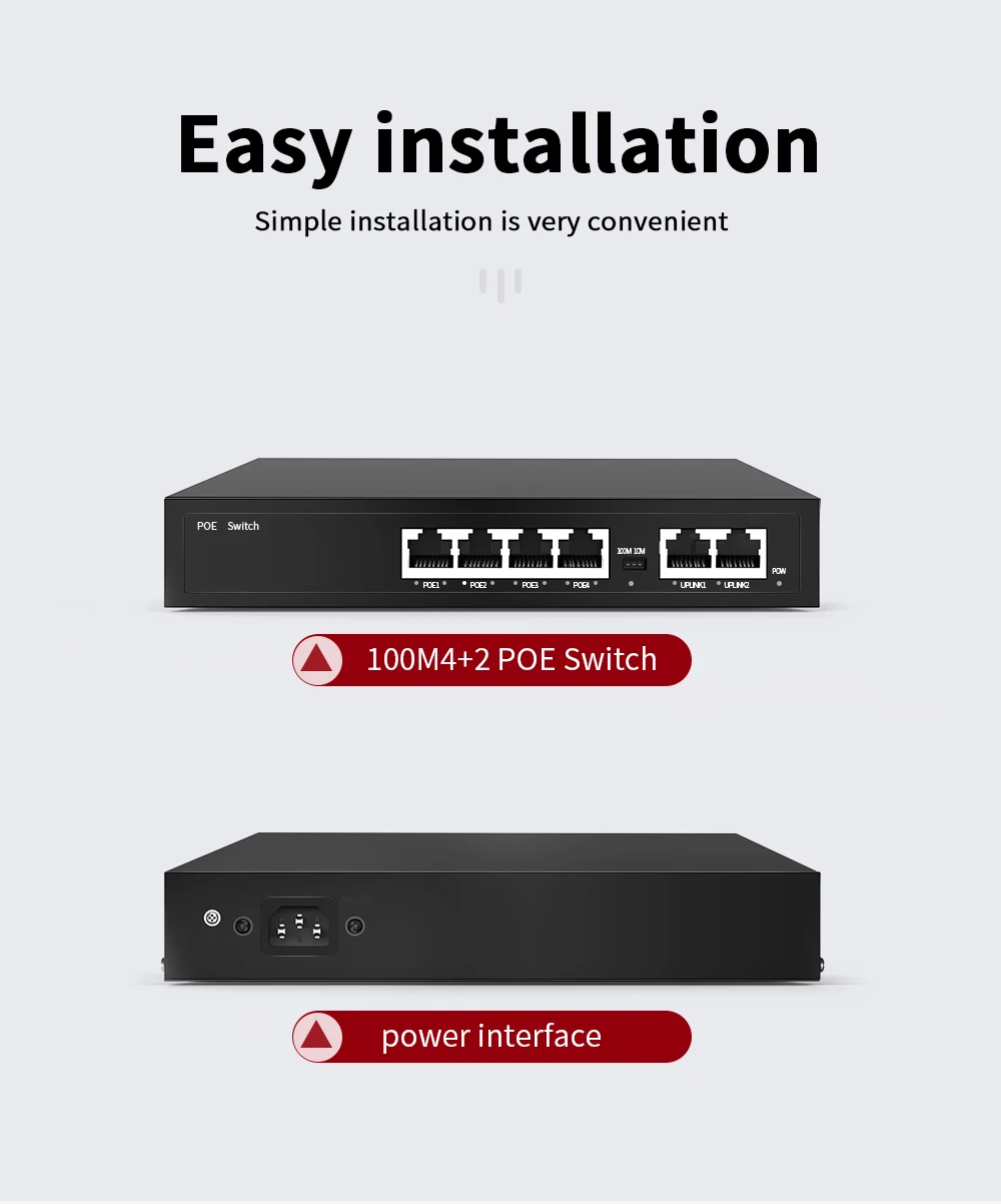 4/6/8Ports POE Switch 100Mbps Smart IP Switch POE Standard RJ45 Injector Switche