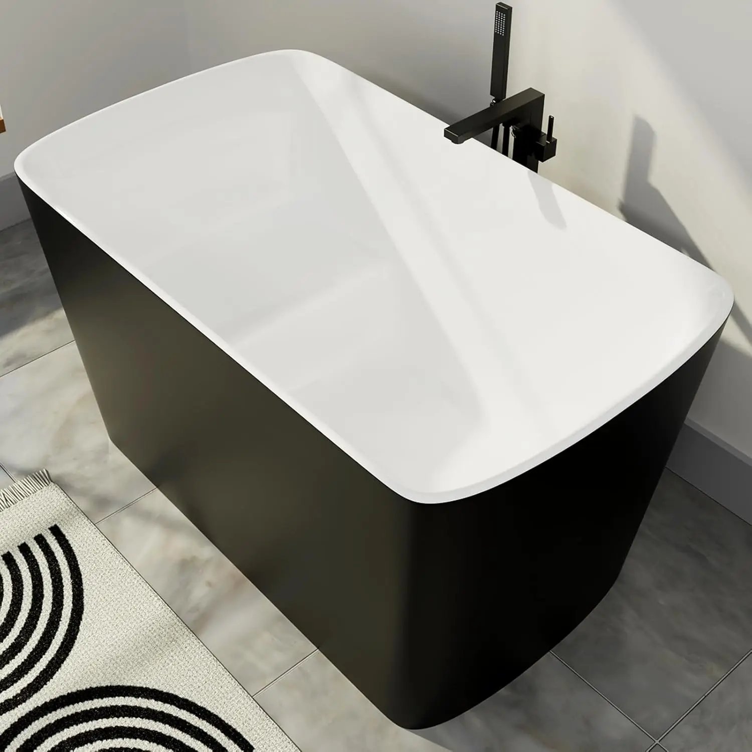 47" Lucite Acrylic Freestanding Bathtub Square Shape Janpanese Soaking Tub with Seat Desgin Toe tap Chrome Right Drain Slotted
