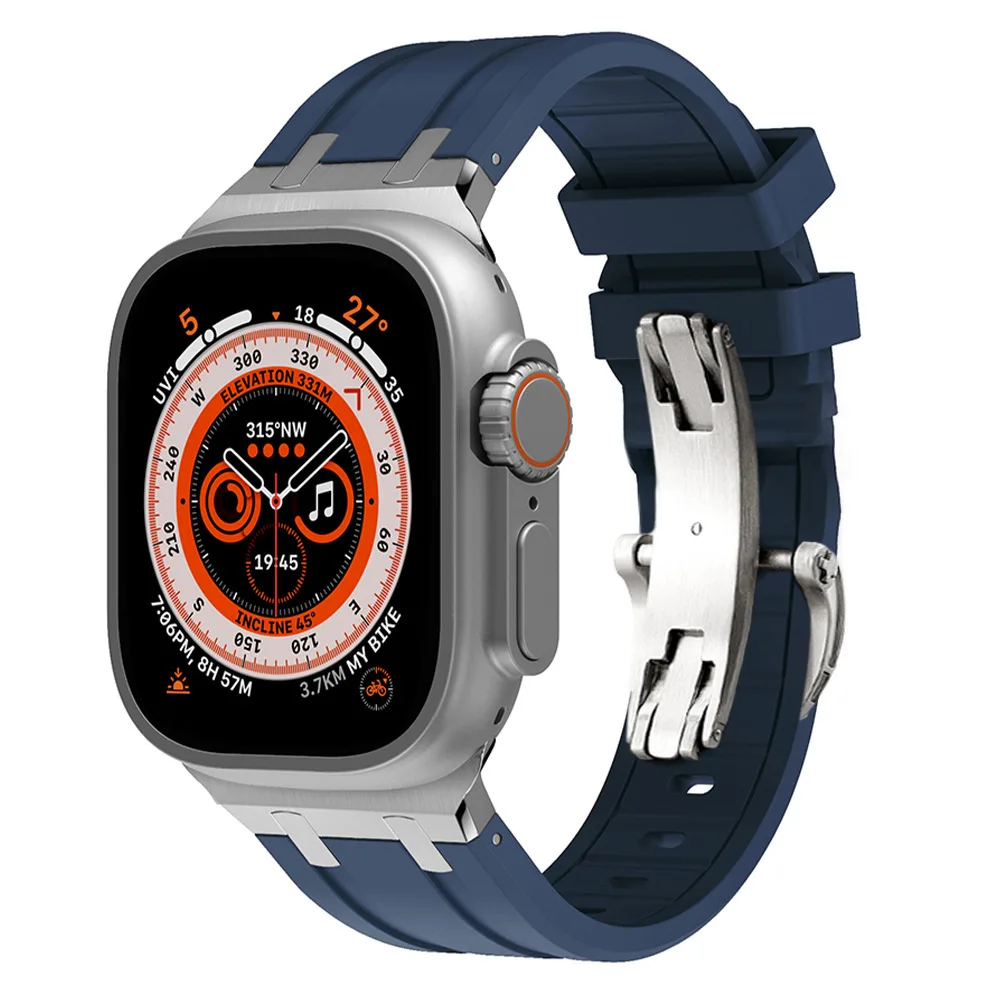 Liquid Silicone Strap For Apple Watch Ultra 2 49mm 9 8 7 45mm 41mm Metal Butterfly Buckle Wristband iWatch 6 5 4 3 SE2 44mm 40mm