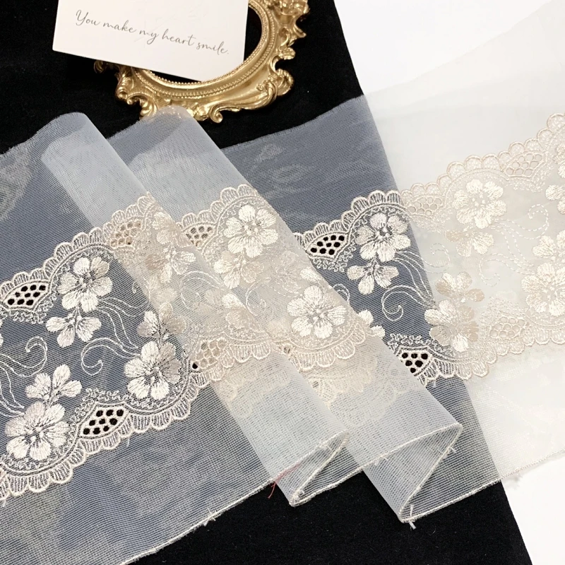 

30Yds Embroidery Lace Trim DIY Bra Sewing Fabrics Champagne Mesh Embroidered Lace for Lingerie Accessories 20cm Width