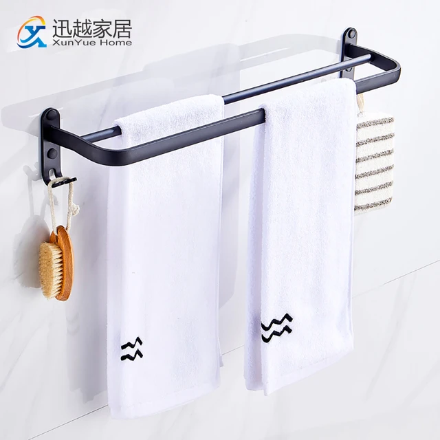 Towel Rack for Bathroom Wall Mounted Adhesive Towel Holder with Shelf & 3  Hooks for Bathroom Adjustable Length Black - AliExpress