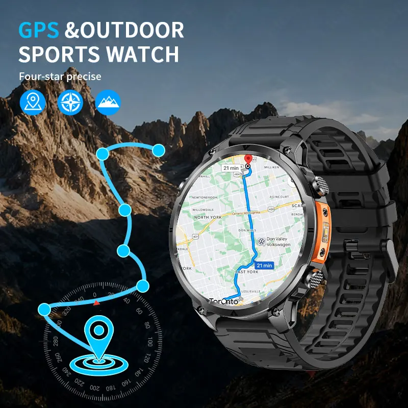 LIGE 2025 New Military GPS Smart Watch 720mAh Battery IP68 Waterproof Compass Altimeter Flashlight Sports Tracker Smartwatch Men