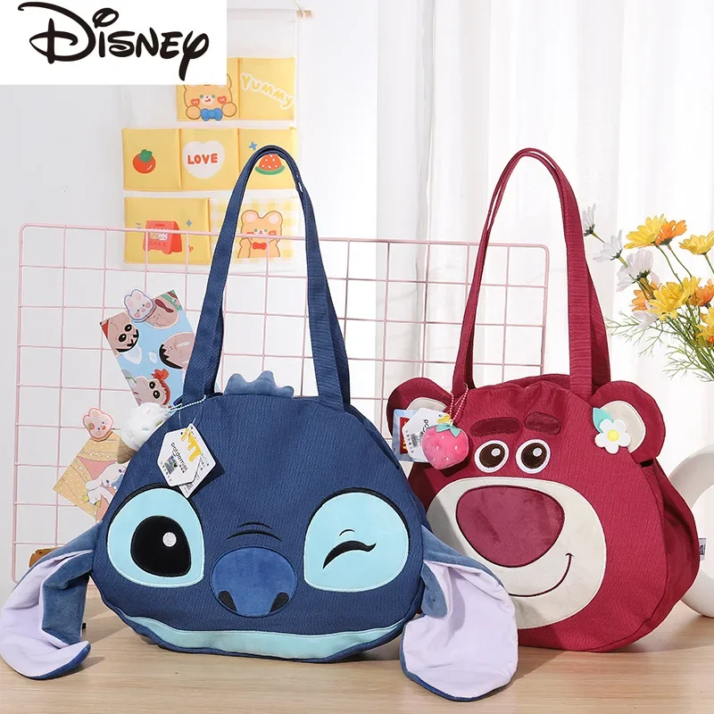 

2023 Disney Genuine Strawberry Bear Stitch Plush Pendant Shoulder Bag High Capacity Student Shopping Bag Tote Bag Women'S Bag