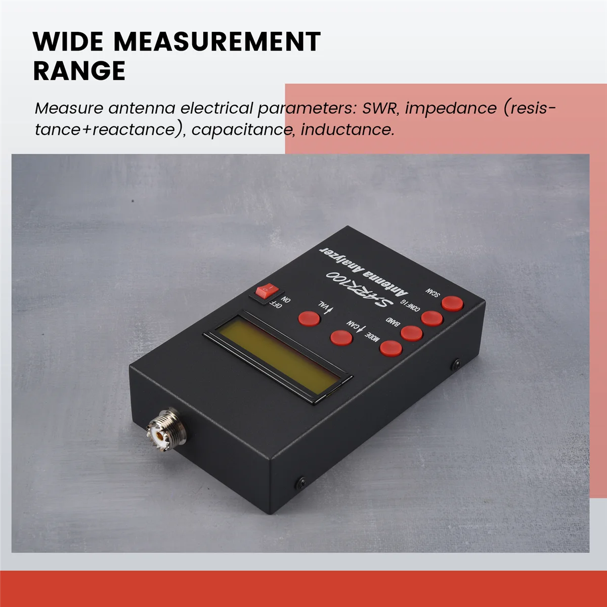 SARK100 Antenna Analyzer Meter 1-60MHz Shortwave SWR Antenna Analyzer with 1.0 to 9.99 SWR Usable Measurement Range 4