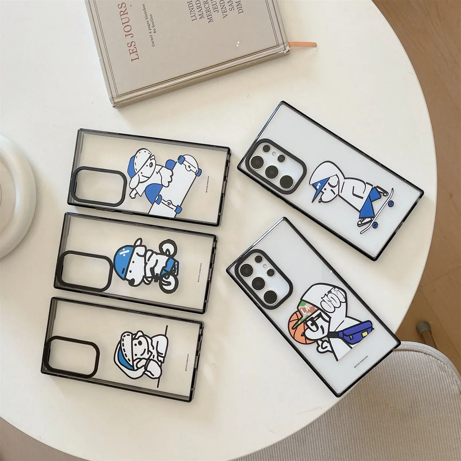 

Skateboard Dog Acrylic Black Border Case for Samsung Galaxy S22 S23 S24 Ultra S22+ S23+ S24 Plus Cover Protective Shell