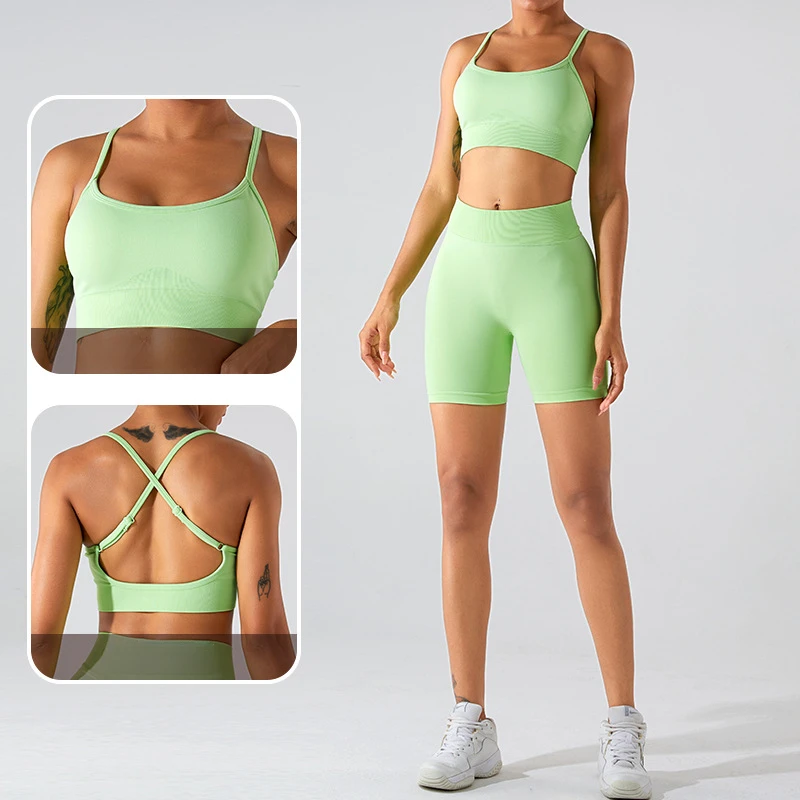 

Solid Color Women Fitness Sports Bra Top Gym Yoga Triangle Backless Athletic Back Cutout Cross Tight Workout Soft with Chest Pad