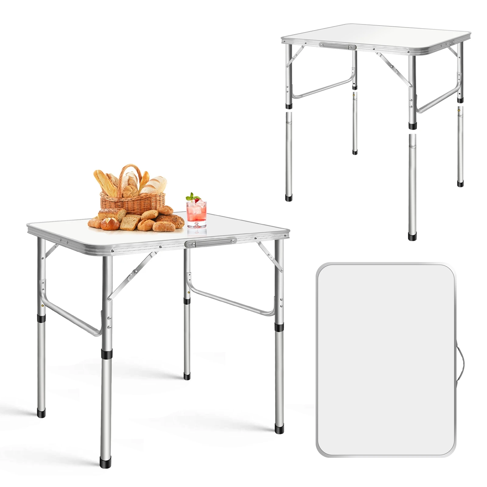 2.5FT Portable Adjustable Aluminium Alloy Folding Table, 15kg Load Capacity, Folding Camping Table for Picnic Beach (2 Heights)