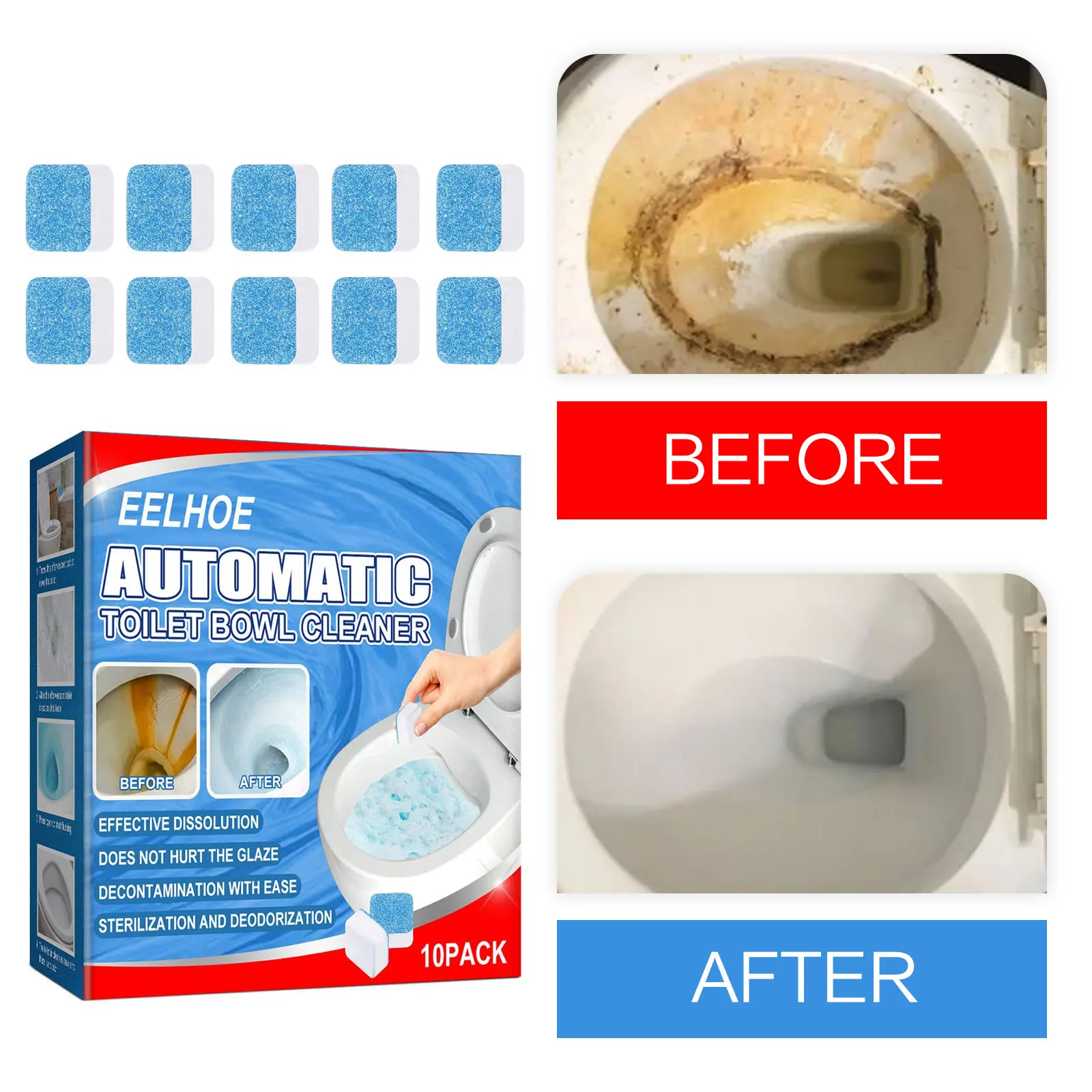 

Toilet Cleaner Tablets Remover Urine Stain Odor Drain Tank Deodorization Freshener Yellow Dirt Clean Automatic Flushing Tablets