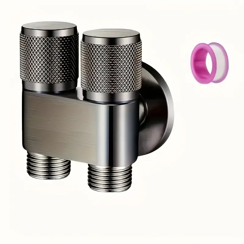 1pc Stainless Steel Non-Slip Toilet Companion Angle Valve with One Inlet and Two Outlets, Double-Opening Water Tap