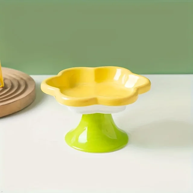 Pet Bowl Ceramic Flower Design Cat Food Bowl High Foot Water Plate Snack Dish with Stand for Neck Protection Drinking Water 3