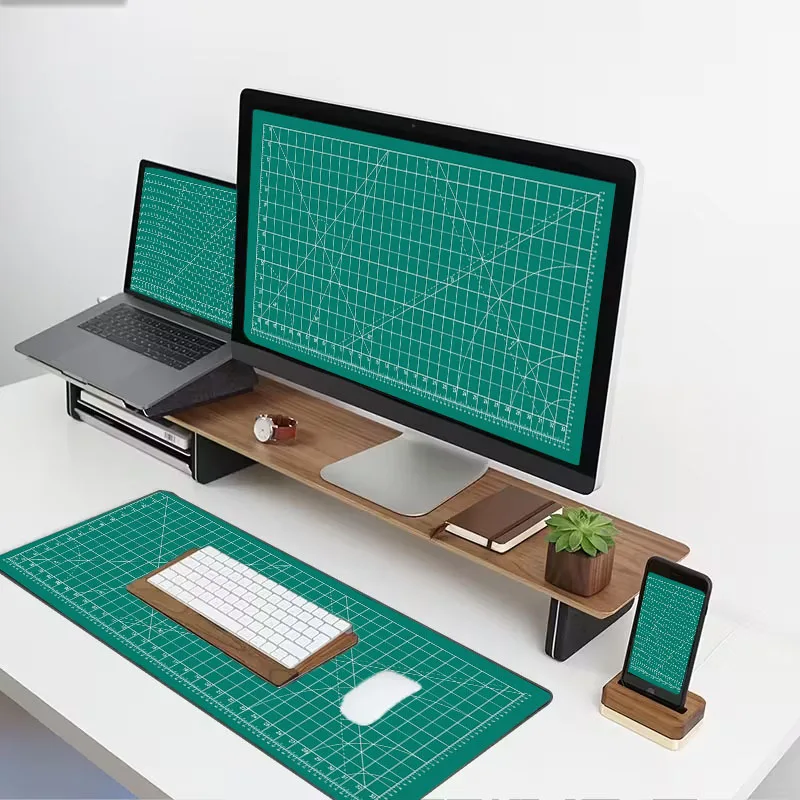 Oversized Green Grid Gaming Mouse Pad with Smooth Surface and Anti-Slip Base