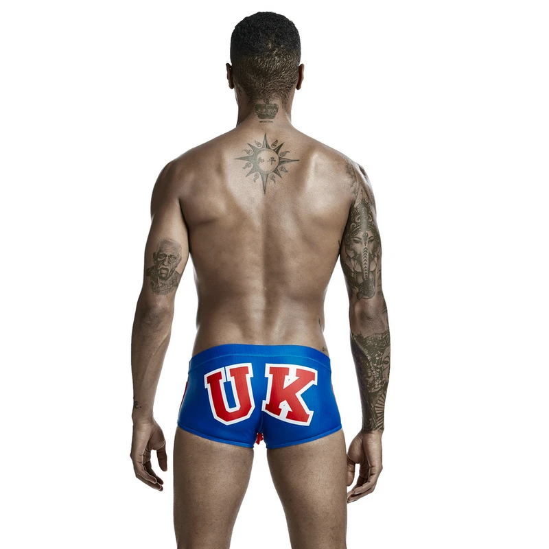 Seobean Men's beach hot springs quick dry flat angle low waist swimming trunks aquatics swimsuit American flag