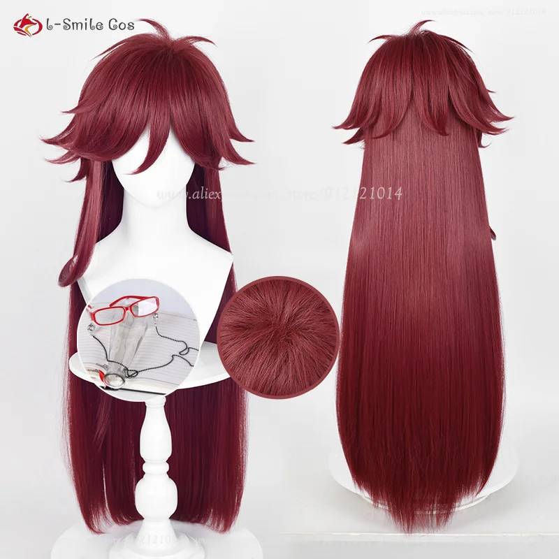 

Anime Black Butler Cosplay Grell Sutcliff Cosplay Wig 90cm Dark Red Heat Resistant Synthetic Hair Halloween Party Wigs + Wig Cap