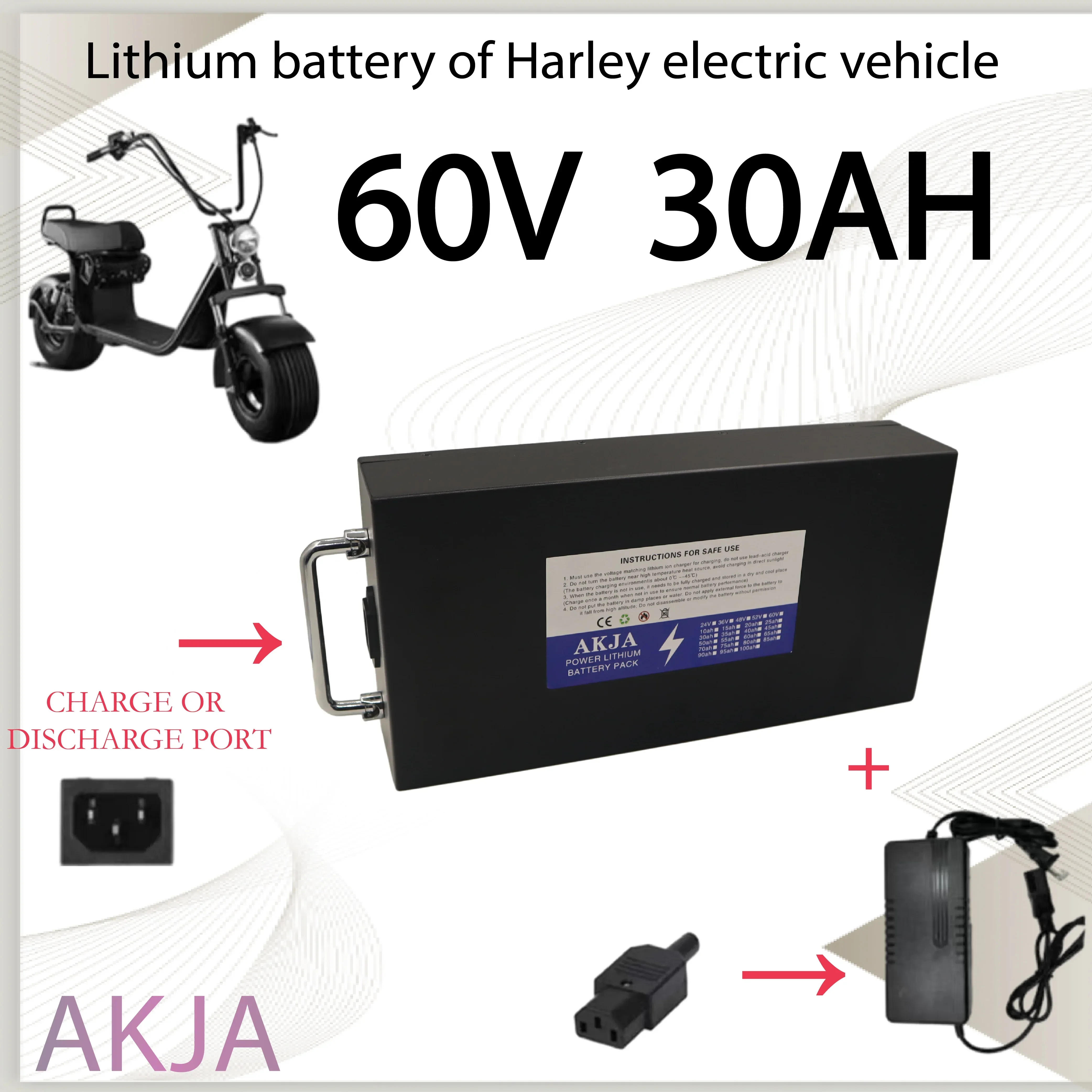 Batterie au lithium 18650 avec chargeur, pleine capacité, adaptée pour 250-2000W, 60V, 20Ah, 60Ah, nouveau