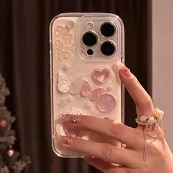 Charming 3D Butterfly Heart Epoxy Phone Case with Luxurious Lens Protection for iPhone 12 Pro (White)