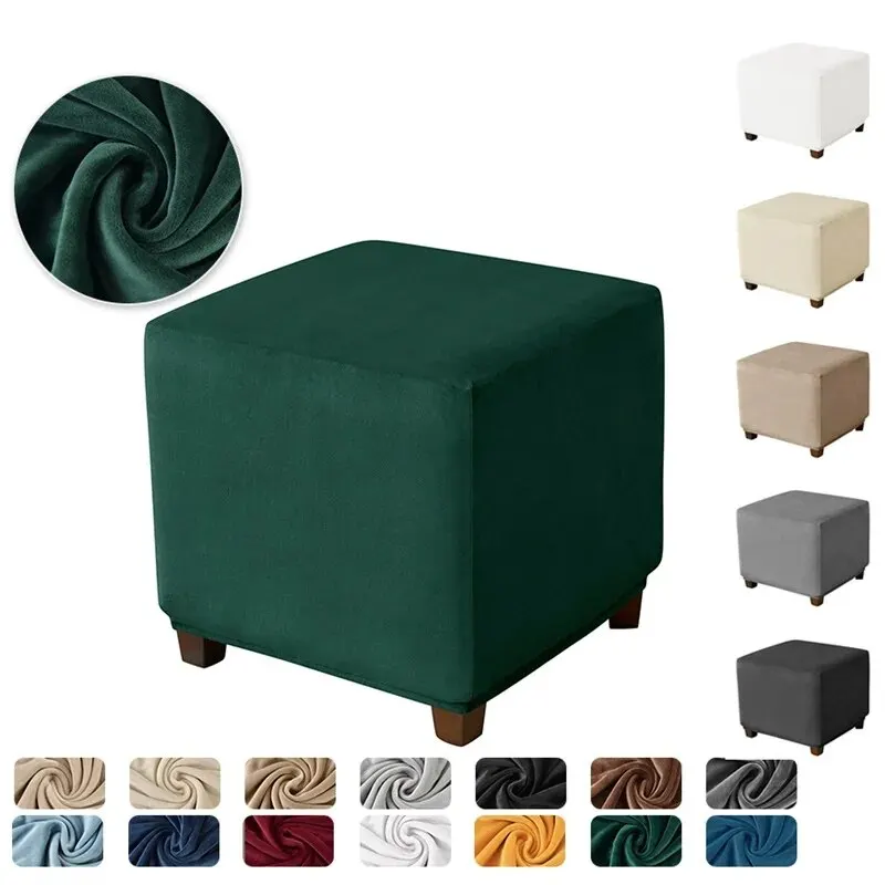 Luxurious Velvet Ottoman Cover - Soft Elastic Slipcover for Living Room Footrest and Pouf Stool Protection