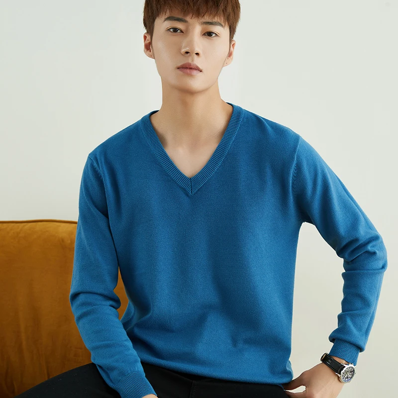 Men's New V-neck Warm Solid Color Business Casual Plus Pullover For Autumn/Winter 2022 Calm Atmosphere Soft Breathable Sweater