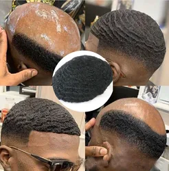 10MM Deep Afro  Kinky Curly Skin Thin Base Toupee Hair System Men's Wigs Pu Wave Mens Toupee 6MM Human Hair Replacement For Male