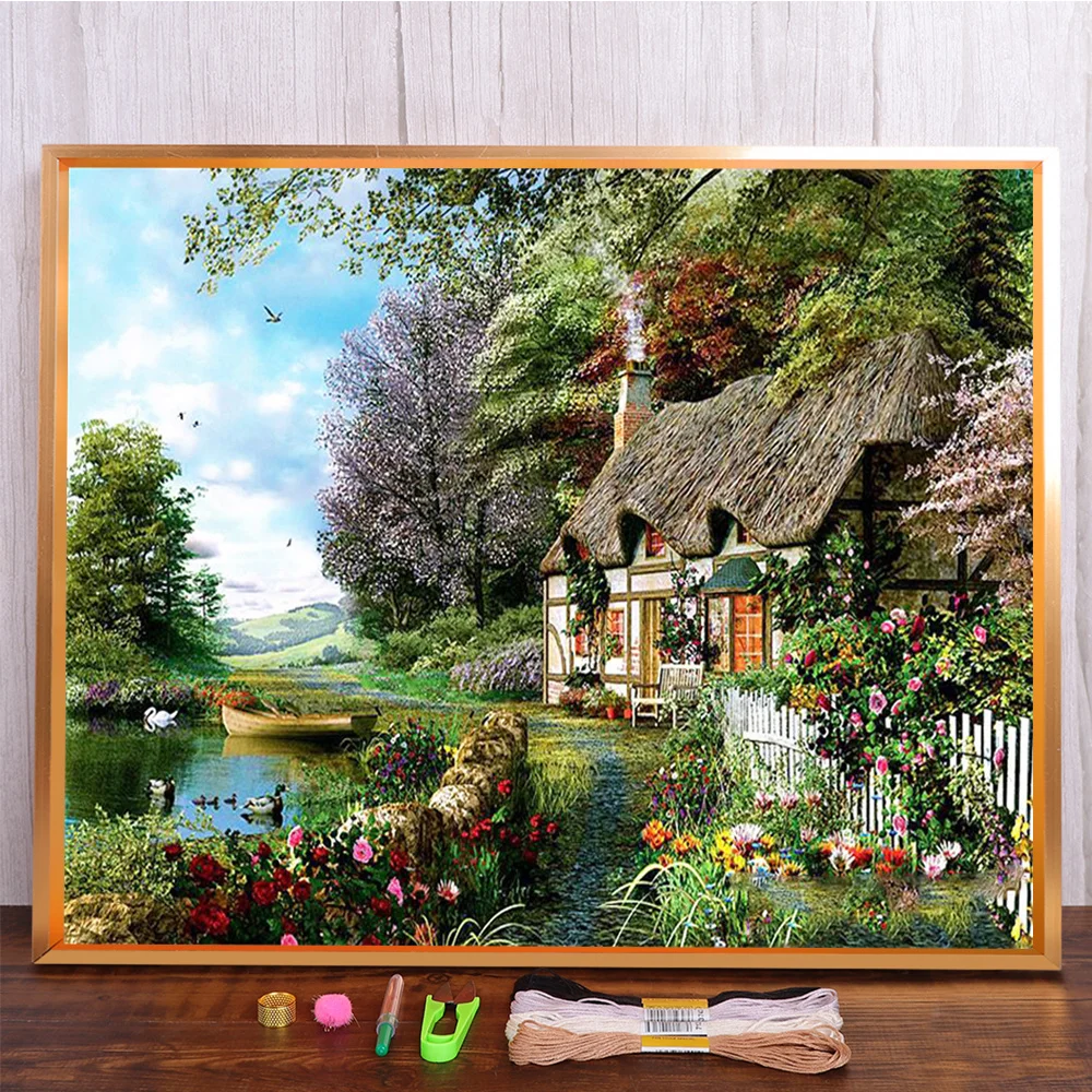 Landschaft Wasser gedruckt Leinwand Kreuzstich DIY Stickerei komplettes Kit Malerei handgemachte Handarbeit Handwerk Paket verschiedene Designs – Detail 17