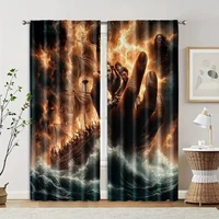 2pcs, Curtain Cloth 2D print Weathership theme Versatile Polyester Fabric (without rod) Stuff Clearance Perfect for Bedroom 2