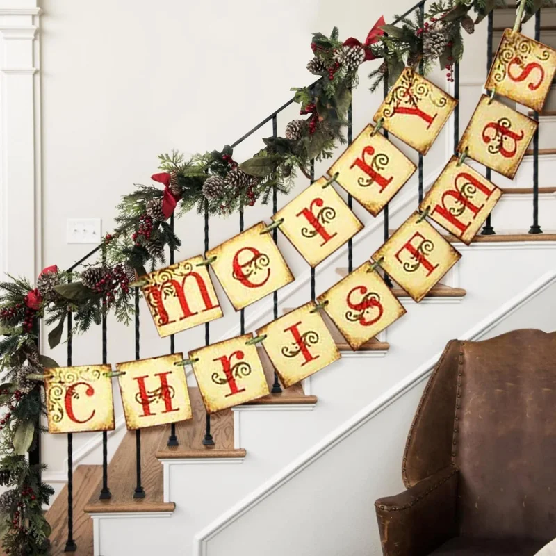 Vintage Christmas Banner Sign - Retro Victorian Style Indoor Decoration & Wall Art