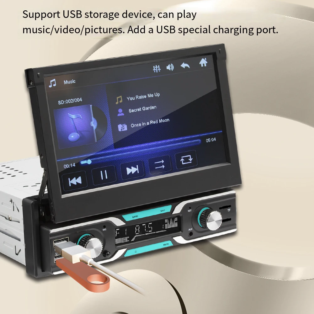 7 Inch Car MP5 AM/FM Radio Retractable Touch Screen MP5 Player B-luetooth Wireless C-arplay A-ndroid Auto Electric Accessary