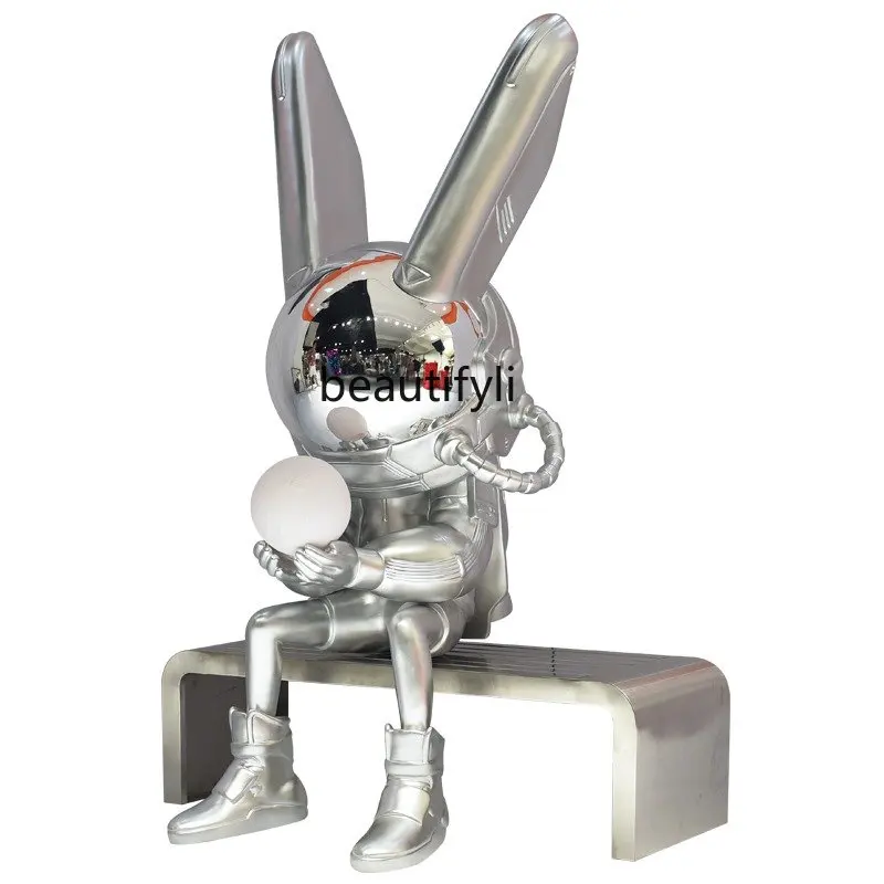 

Стекловолоконная светящаяся скульптура кролика гальваническое покрытие мультфильм кролик бар KTV большие украшения аксессуары для украшения дома