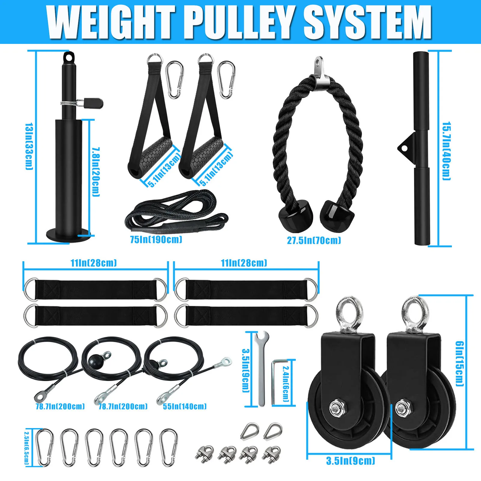 Fitness Cable Pulley Fitness Pulley Cable Fitness Pulley DIY Wall-Mounted Pulley Cable Machine Set Attachment System Biceps Triceps Strength Trainning Sport Workout Fitness Equipment