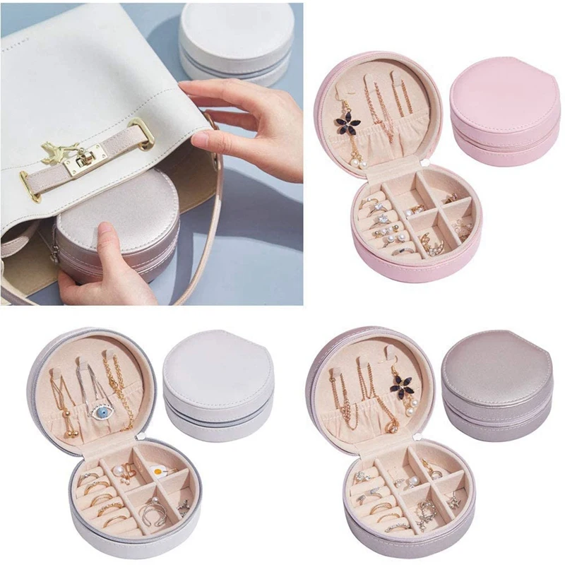 Random Color Round Jewelry Storage Box Portable Travel Small Earrings Ring Boxes