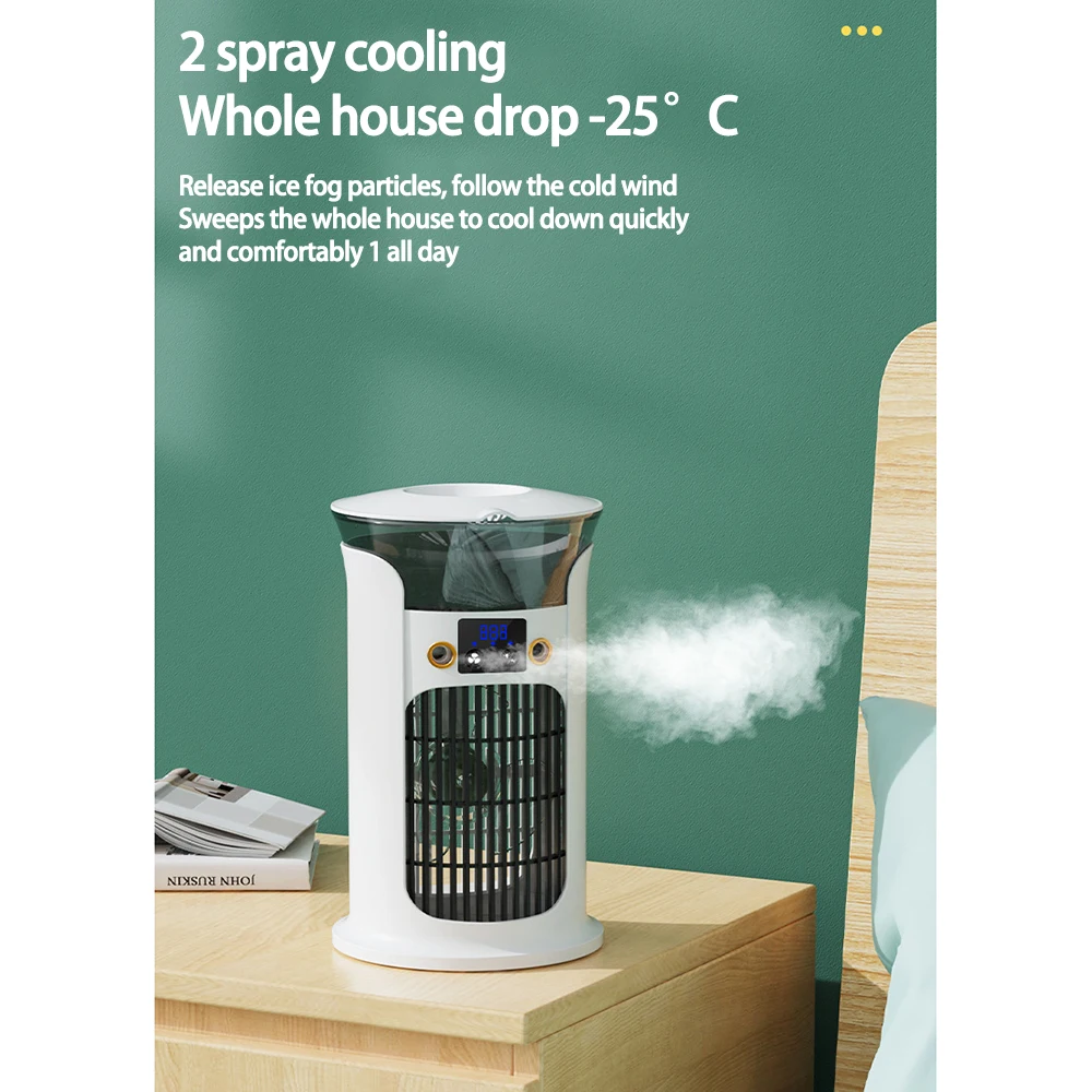 Mute Desktop USB Mini Portable Air Conditioner Fan for Room Home Camping Humidifier Water Mist Cooling Fan Night Lamp Air Cooler
