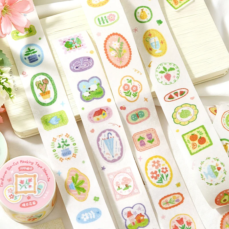 30mm * 3m 플랜트 데일리 노트 시리즈 인스 다이 커팅 라벨 플래시 샌드 와시 테이프 DIY 다이어리 스크랩북 에스테틱 테이프
