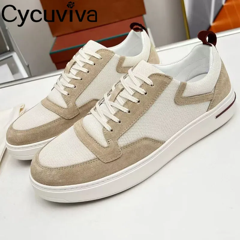 Mesh Breathable Patchwork Sneakers Men Thick Sole Lace Up Flat Tennis Shoes Male Casual Comfortable Summer Walk Shoes For Men