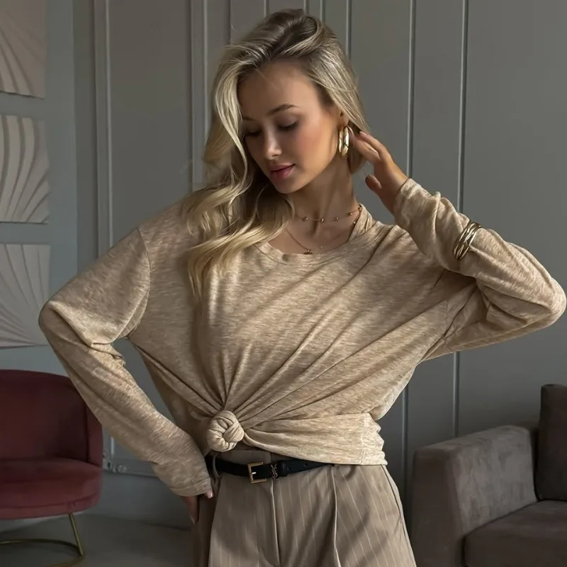 2025 Basic Soft T Shirts Women Summer Autumn Long Sleeves Loose Bottom Tees Ladies Casual Knitted Soft Woman Tops 3