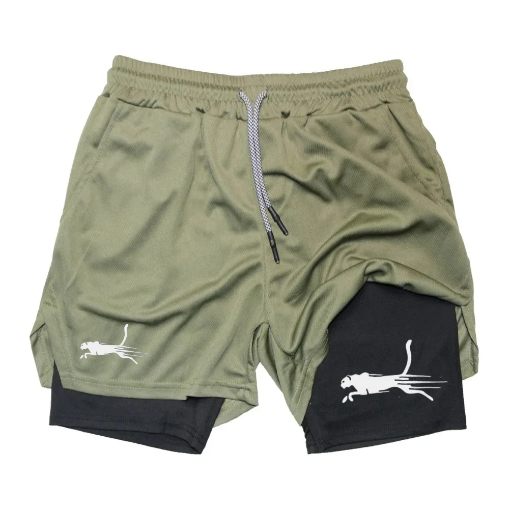 Men's Fitness Two-in-one Shorts Double-layer Beach Pants Trendy Printed Sports Shorts Outdoor Training Running M-3XL mens sports shorts