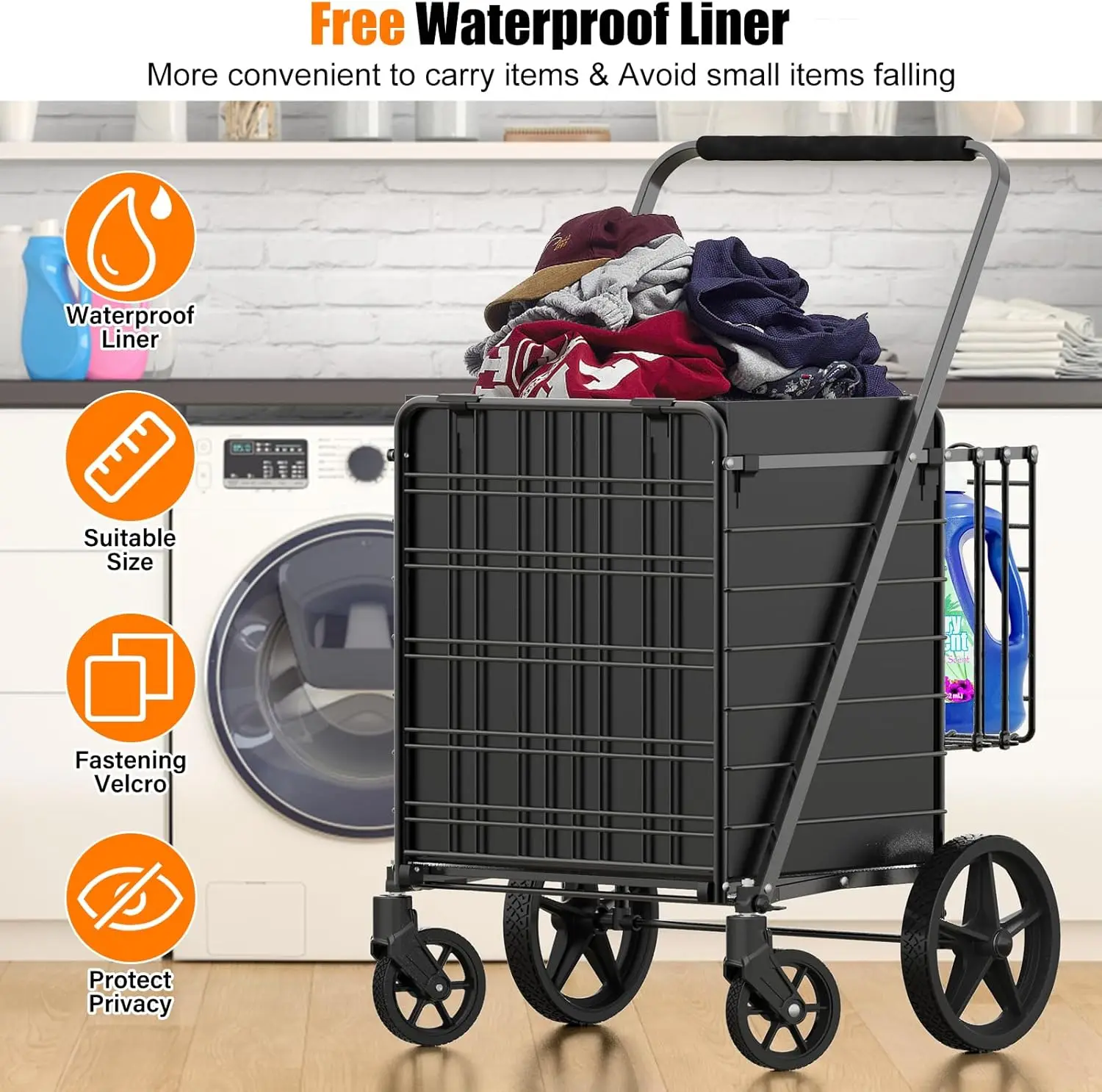 Extra Large Shopping Cart 450lbs Heavy Duty Grocery Cart on Wheels Folding Dual Basket Utility Carts Waterproof Line