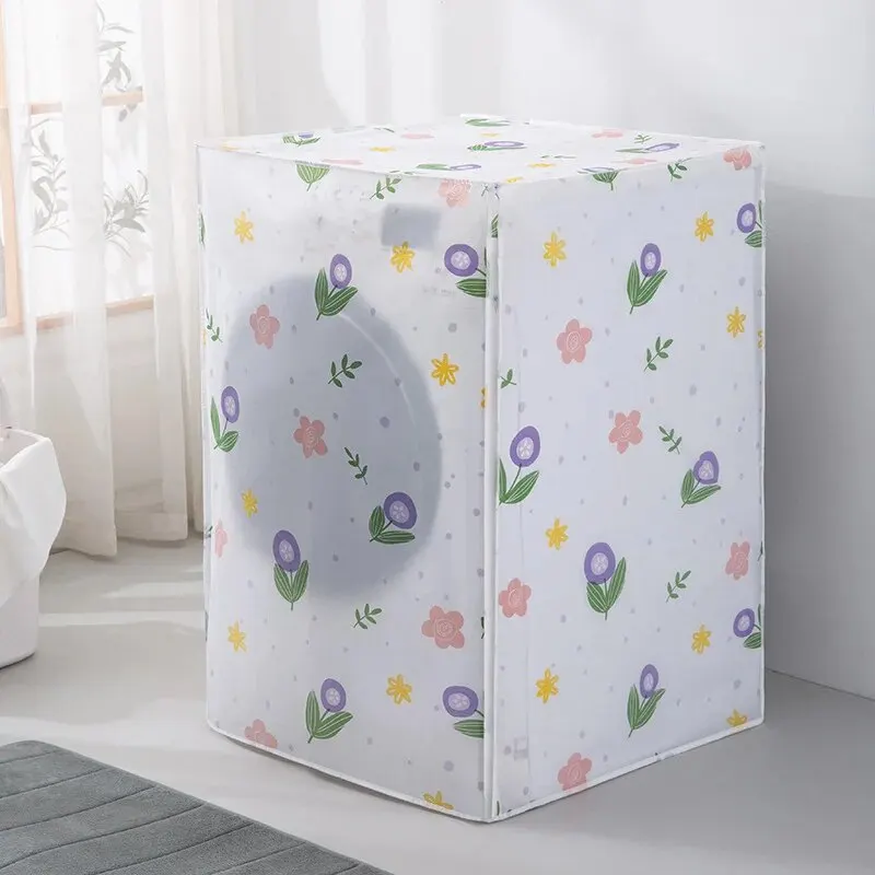 PEVA Washing Machine Cover Transparent Sunscreen Dust Proof Front Loading Home Laundry Accessory