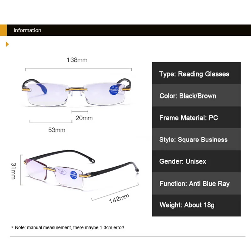 blue blockers 2021 Men Women Rimless Reading Glasses Anti Blue Light Bifocal Far Near Magnification Eyewear Presbyopic Glasses+1 1.5 2 2.5 4.0 glasses to protect eyes from screen