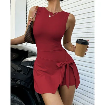 FUBEIKE New Fake Two-Piece Anti-Exposure Tight-Fitting One-Piece Tennis Dress Slimming Casual Fitness Backless Yoga Dress