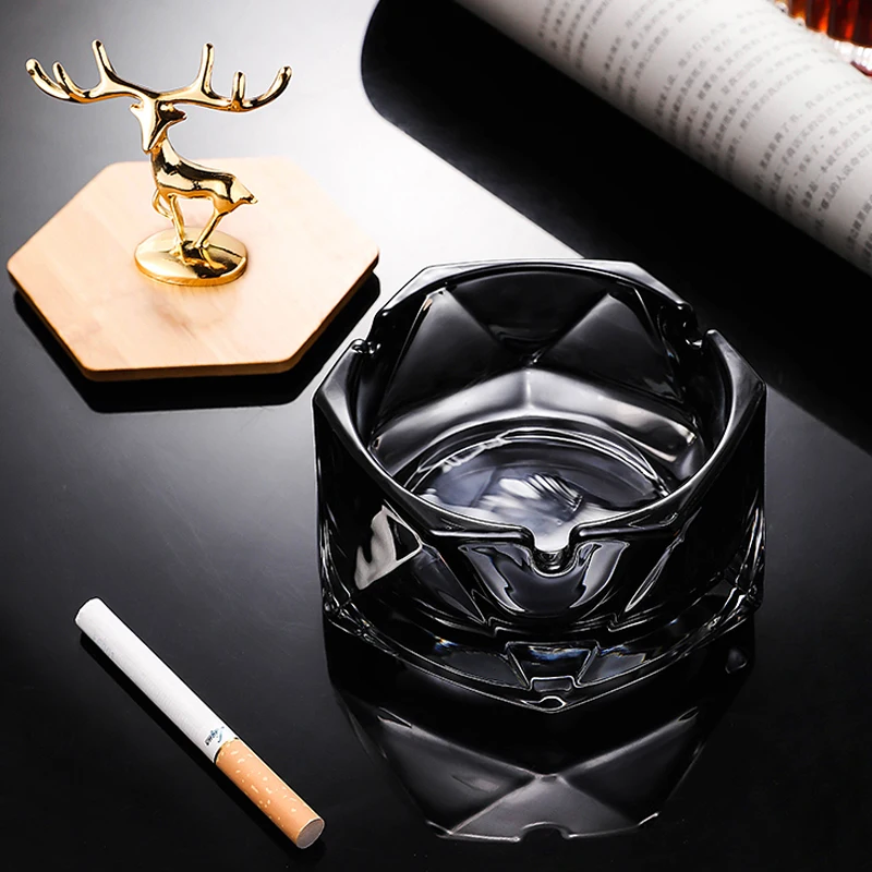 Household Crystal Glass Ashtray with Cover To Prevent Fly Ash Luxury Trend Living Room Decoration Office Decoration Elk Ashtray portable ashtray cigarettes ashtray silicone ashtray stainless steel ashtray metal ashtray