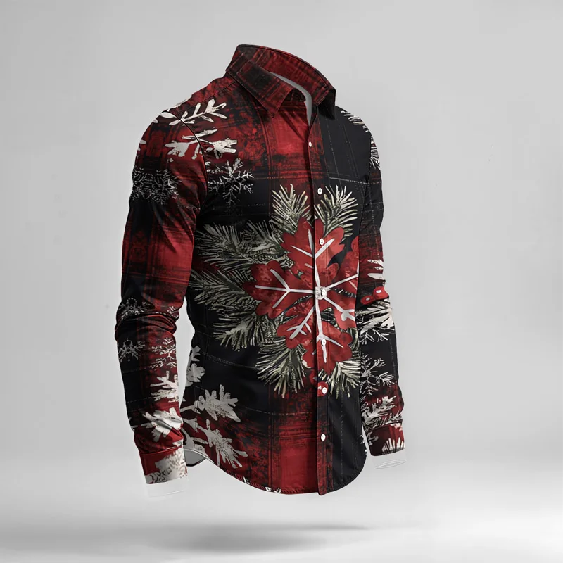 2025 Spring Summer Men Shirt Set Christmas Print Fashion Gingerbread Man Two Piece Set Mens Snowman Lightweight Party Long Sleev_voghion.com