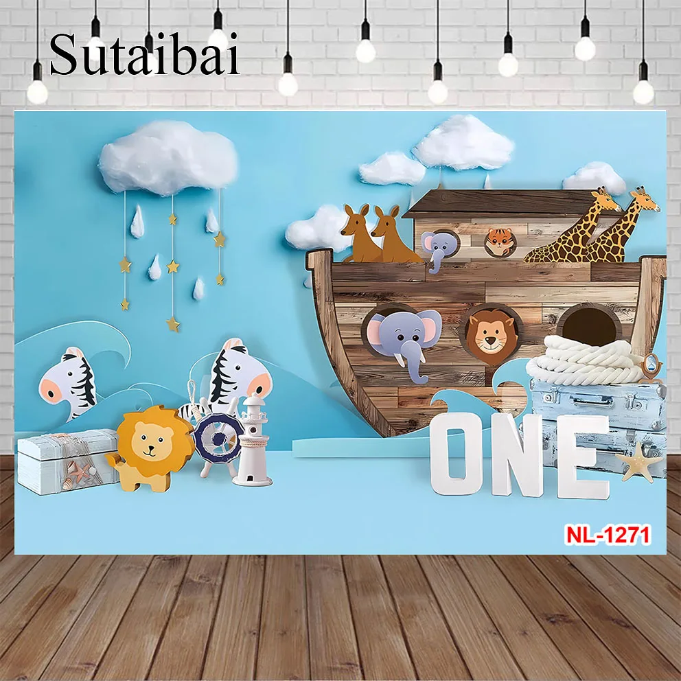 Ark Sea Photography Background Wild Safari Animals Zoo Bambini Torta Di Compleanno Smash Decor Sfondo Studio Fotografico