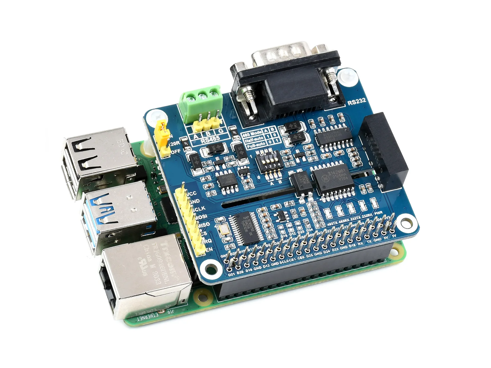 Waveshare  RS485 RS232 Ȯ HAT,  , SPI 