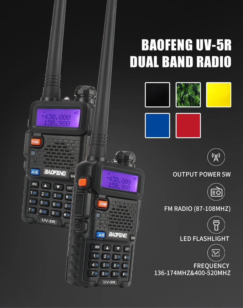 long distance walkie talkie 2Pcs Dual Band Two Way Radio BAOFENG UV 5R Walkie Talkie 5W 128CH UHF&VHF 136-174MHZ&400-520MHZ Ham Radios wifi walkie talkie